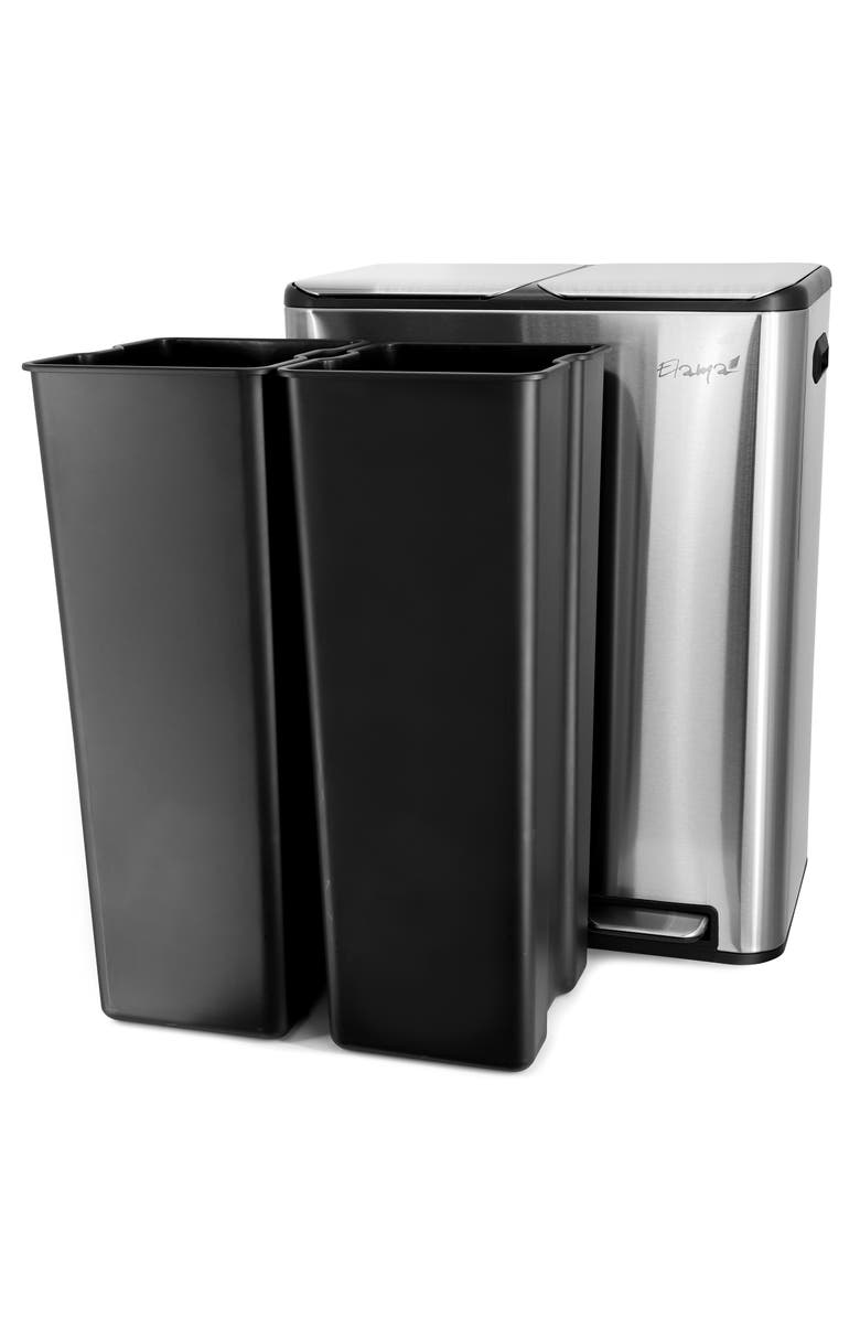 Elama 2 Section 30 Liter/ 8 Gallon Each Section Trash and Recycling Step Bin with Slow Close Mechanism, Alternate, color, Silver