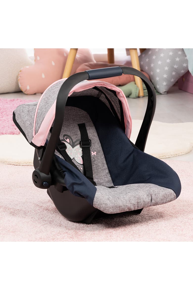 Car Seat Grey, Blue, Pink Butterfly Fits Dolls Up To 18 Inch, Alternate, color, Multicolored