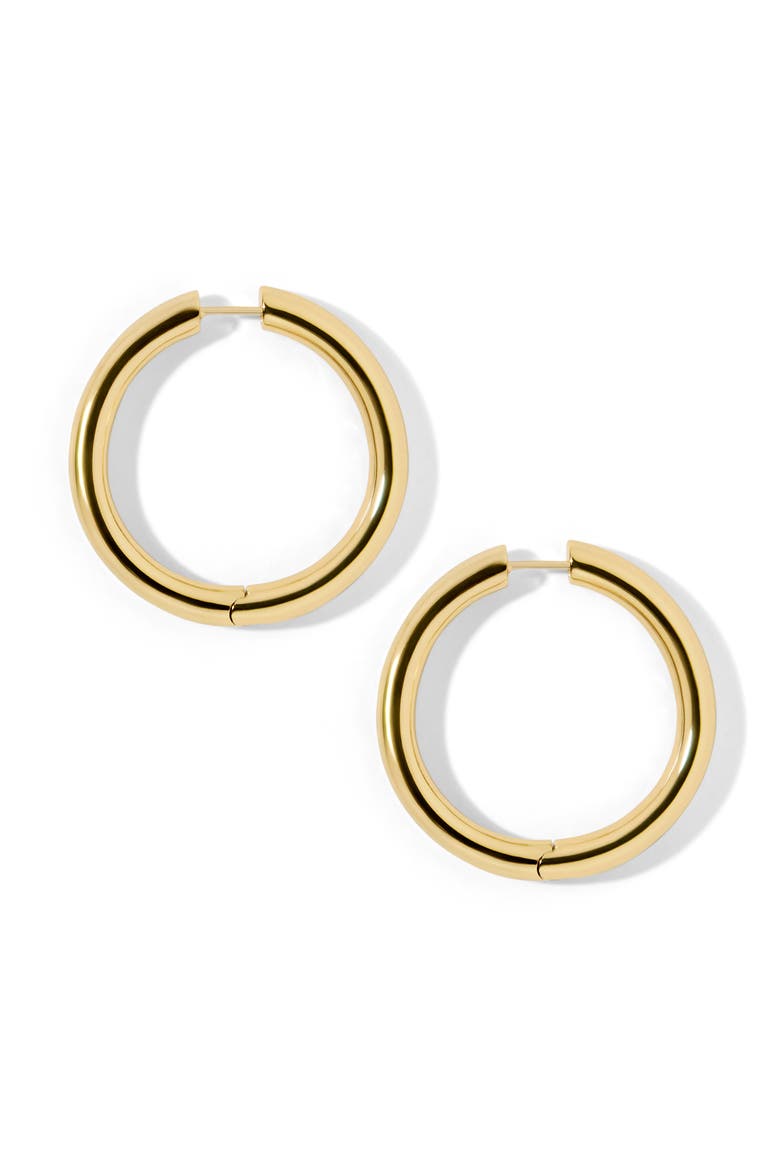 Mini Lilly Hinged Hoop Earrings, Main, color, YELLOW GOLD