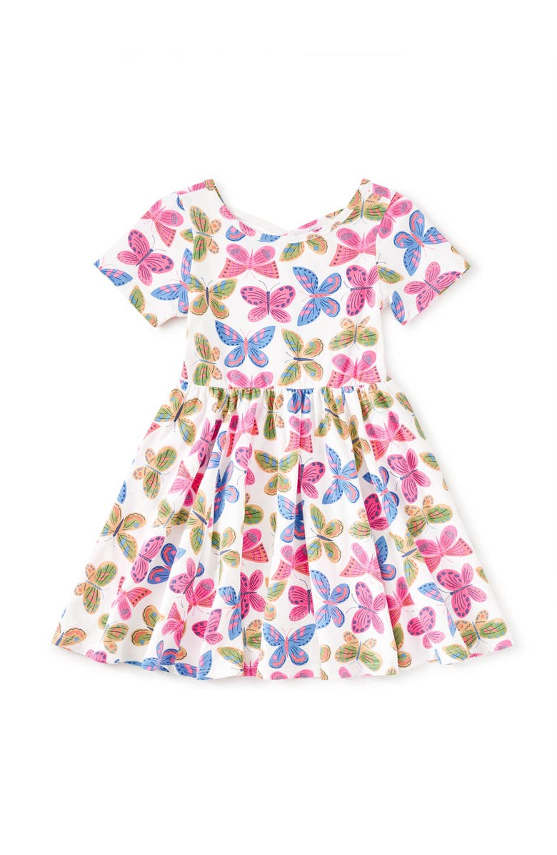 Tea Collection Short Sleeve Ballet Dress, Main, color, Flutter Fiesta