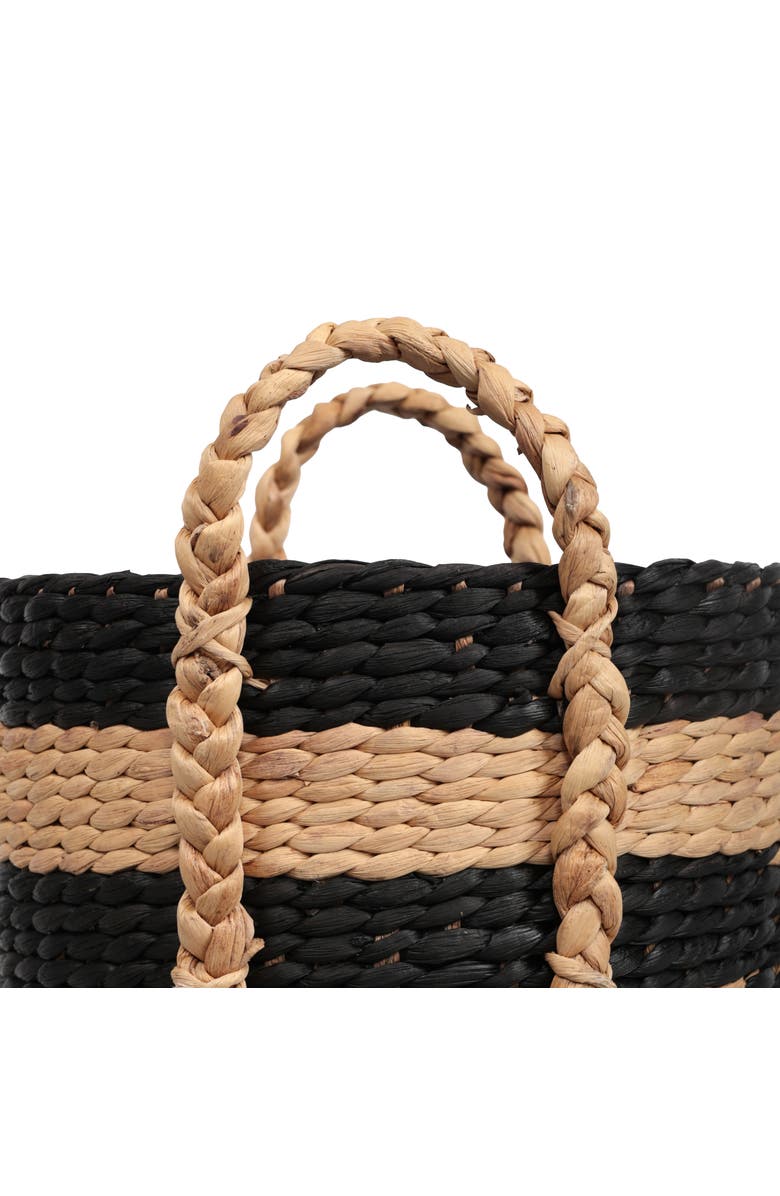 HAPPIMESS Stripe Handwoven Water Hyacinth Nesting Storage Baskets with Handles, Alternate, color, Black/Natural