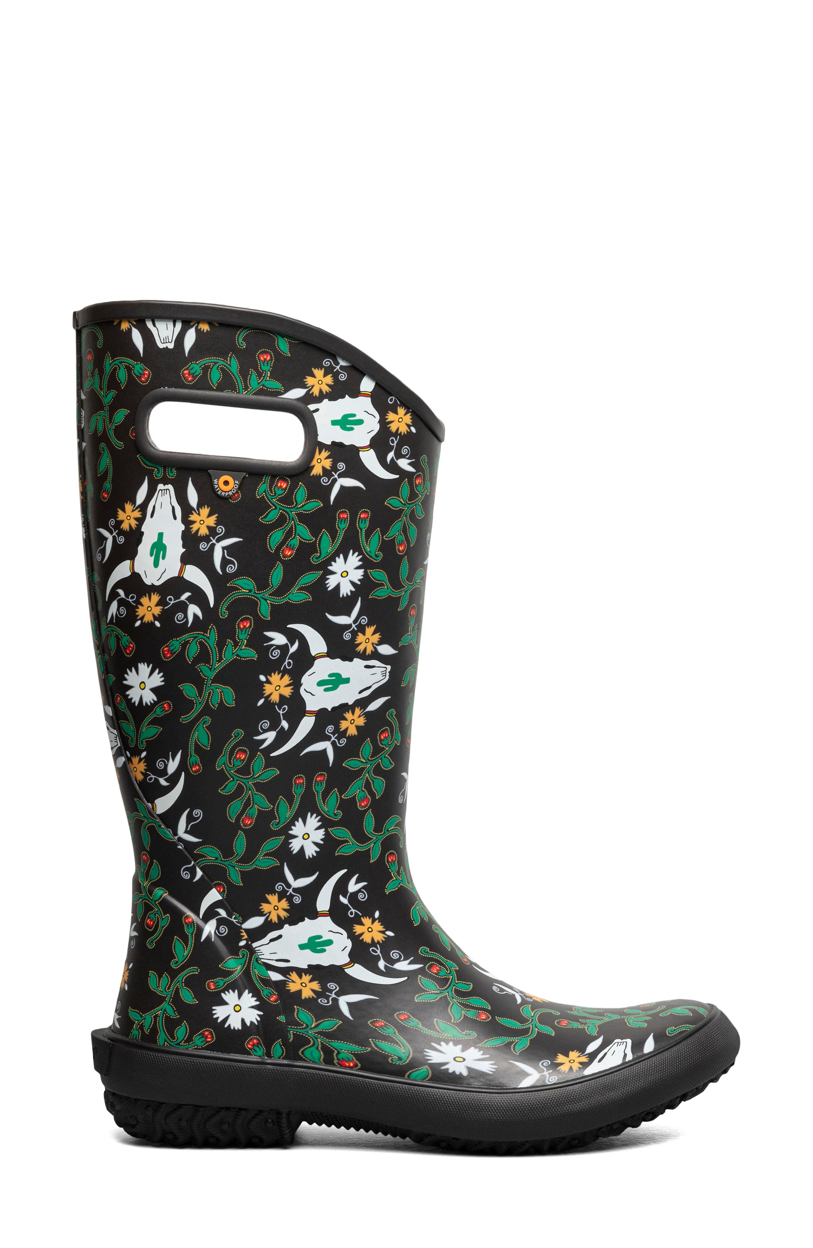 Print Waterproof Rain Boot, Alternate, color, DARK BROWN