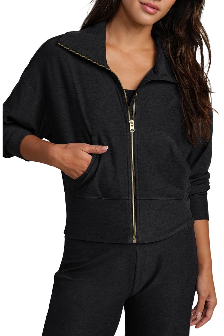 Atmosphere Crop Zip Sweatshirt, Main, color, BLACK HEATHER