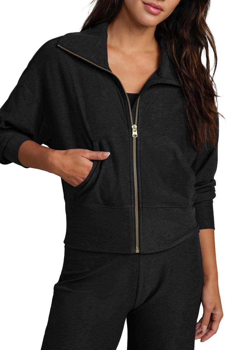 Rhone Atmosphere Crop Zip Sweatshirt, Main, color, Black Heather