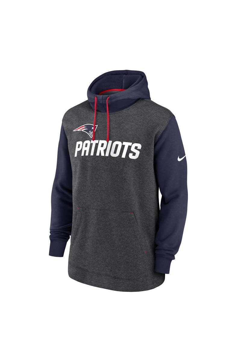 Nike Men's Nike Heathered Charcoal/Navy New England Patriots Surrey Legacy Pullover Hoodie, Alternate, color, Heather Charcoal