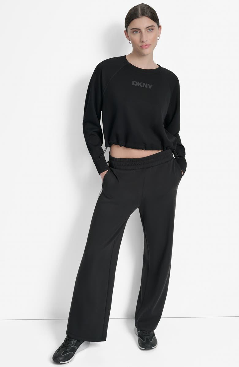 DKNY Bungee Hem Crewneck Crop Sweatshirt, Alternate, color, Black