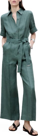 Mango Short Sleeve Linen Jumpsuit