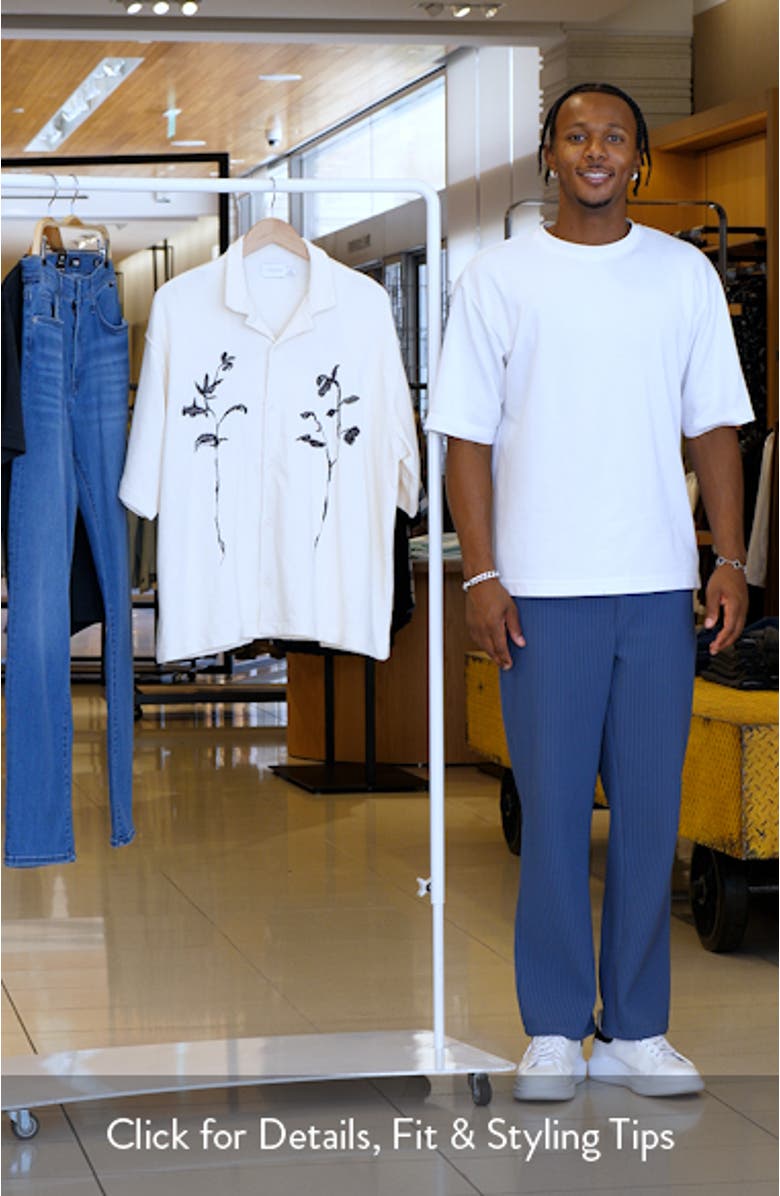 Embroidered Boxy Cotton Blend Button-Up Shirt, sales video thumbnail