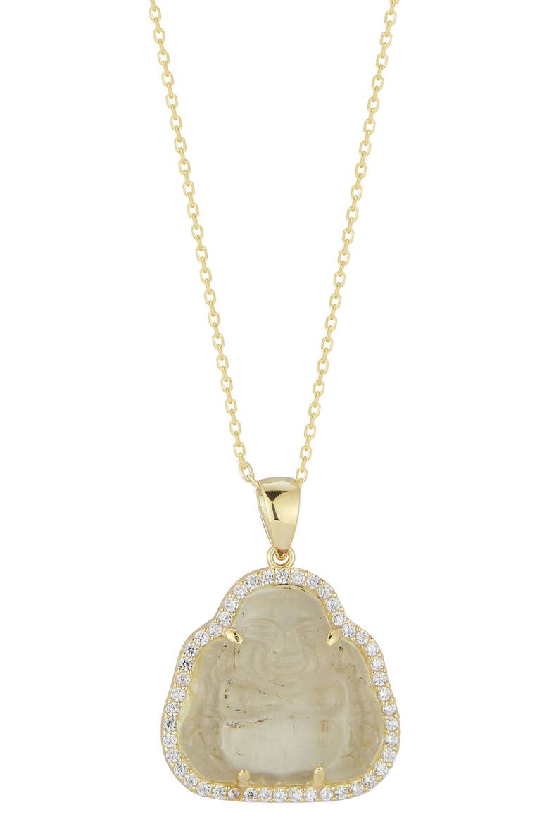 14K Yellow Gold Vermeil CZ Halo Buddha Pendant Necklace, Main, color, YELLOW GOLD