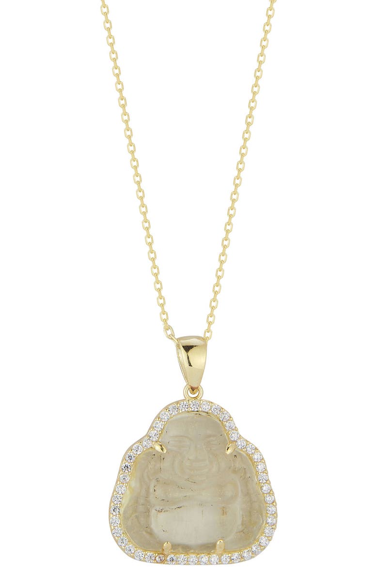 SPHERA MILANO 14K Yellow Gold Vermeil CZ Halo Buddha Pendant Necklace, Main, color, 