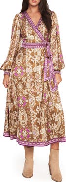 FLYING TOMATO Long Sleeve Wrap Midi Dress