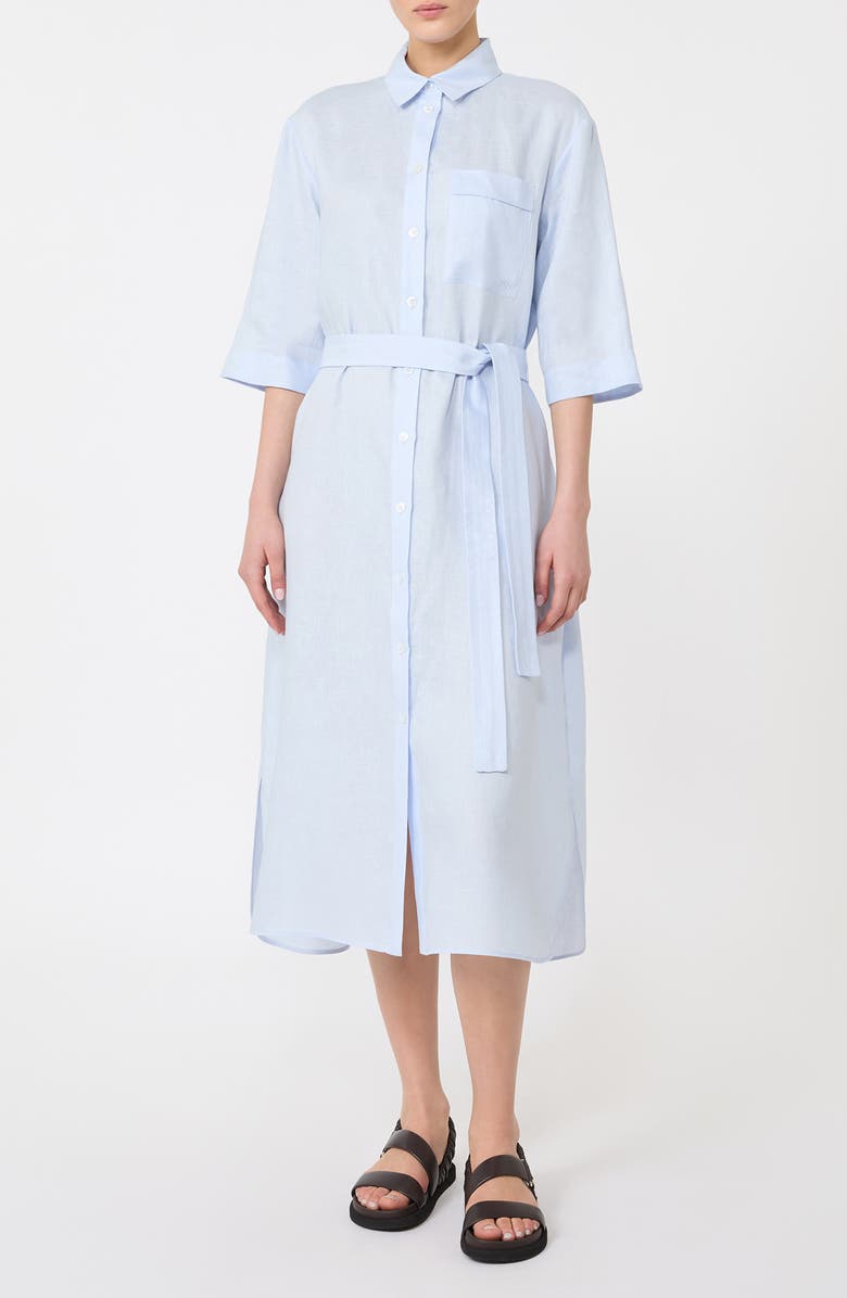 MM by Max Mara Tabella Belted Linen Shirtdress, Main, color, Sky Blue