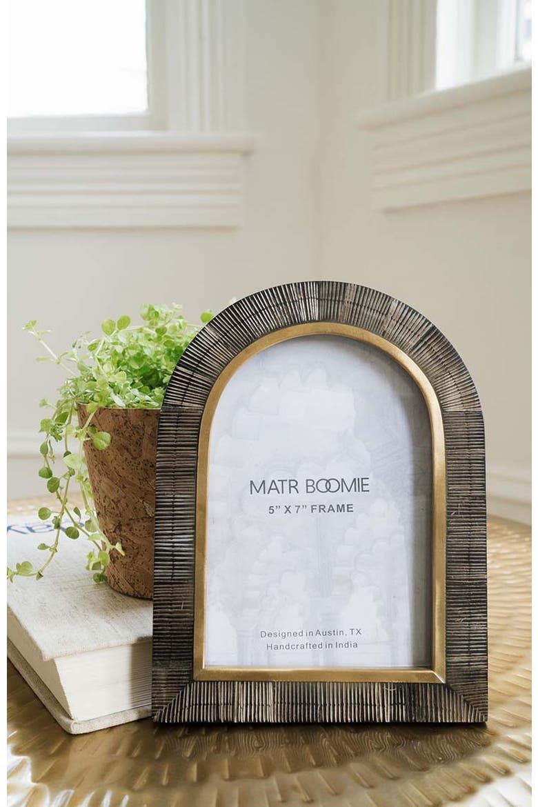 Kerala Picture Frame - Curved Carved Horn , Brass Inlay, Alternate, color, Brown - 5x7