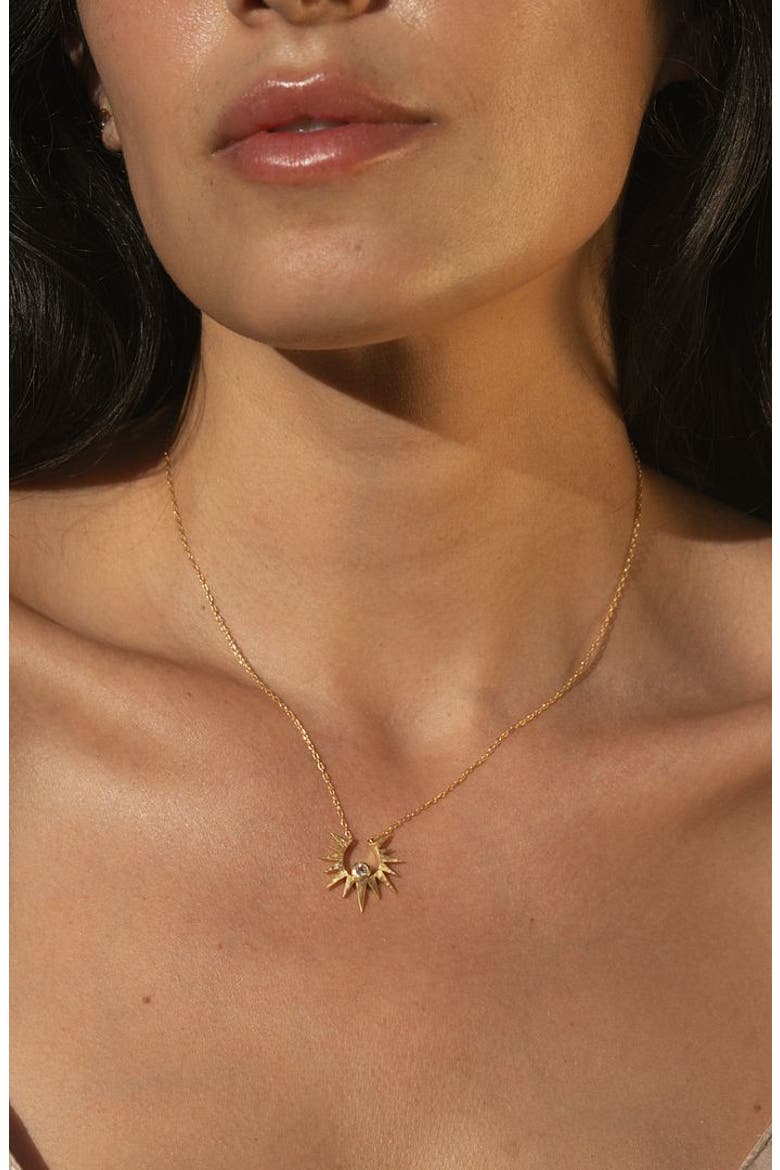 Unveiling Dreams White Topaz Starburst Necklace, Alternate, color, Gold