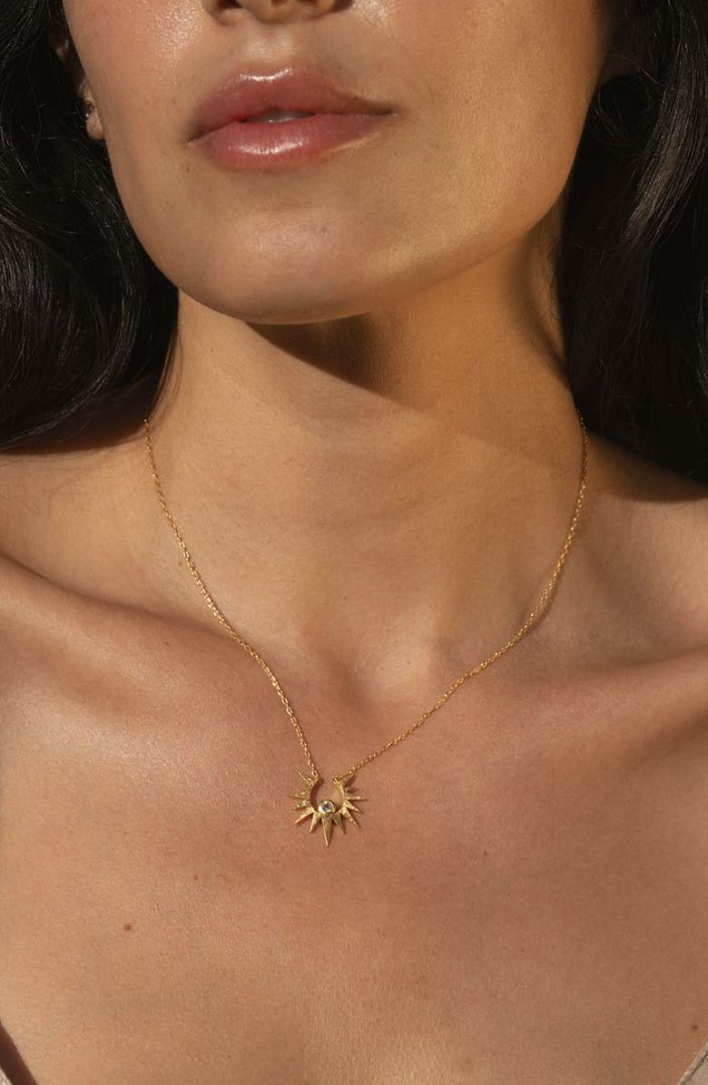 Satya Jewelry Unveiling Dreams White Topaz Starburst Necklace, Alternate, color, Gold