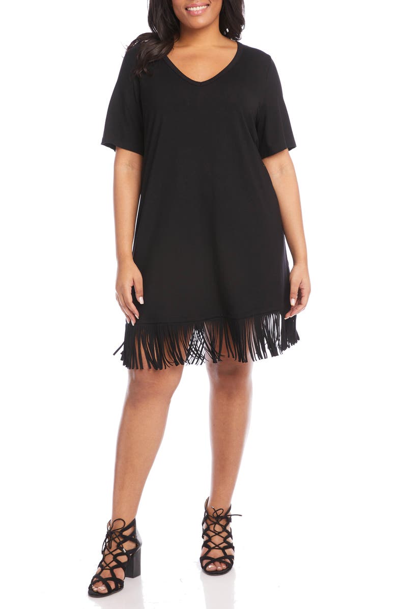 Karen Kane Fringe Hem Jersey Dress, Main, color, 