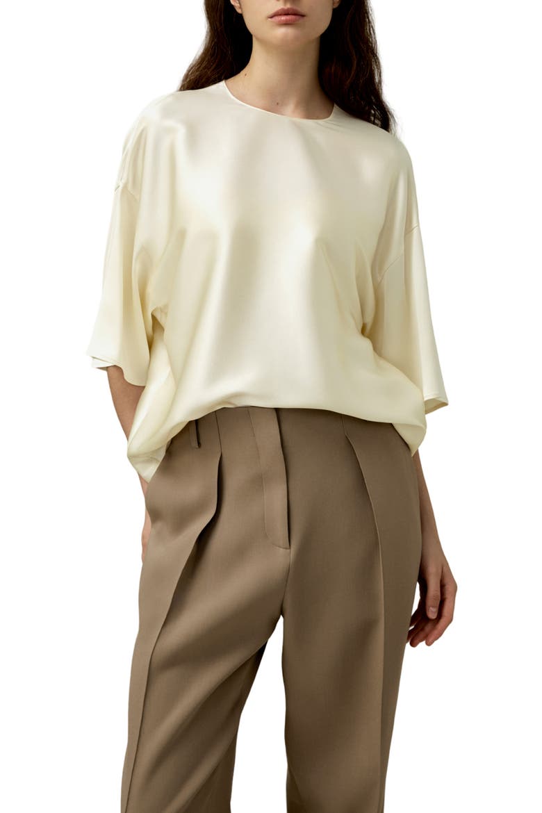 Women's Relaxed Silk Crewneck Blouse, Main, color, Lily White