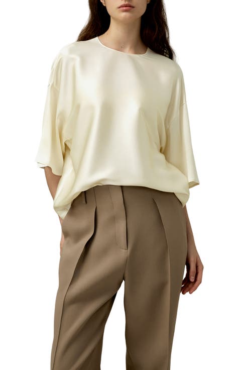 Relaxed Silk Crewneck Blouse