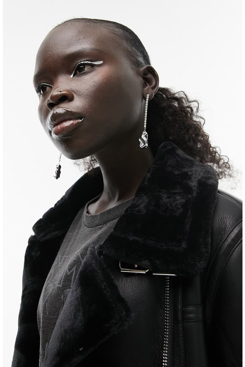 Faux Leather Biker Jacket, Alternate, color, BLACK