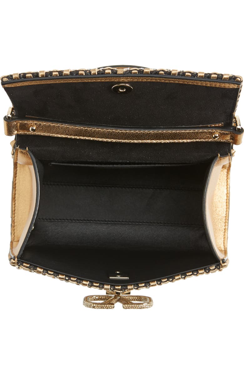 Valentino Garavani Mini VSling Sequin Embellished Woven Metallic Leather Top Handle Bag, Alternate, color, Antique Brass/Crystal Golden