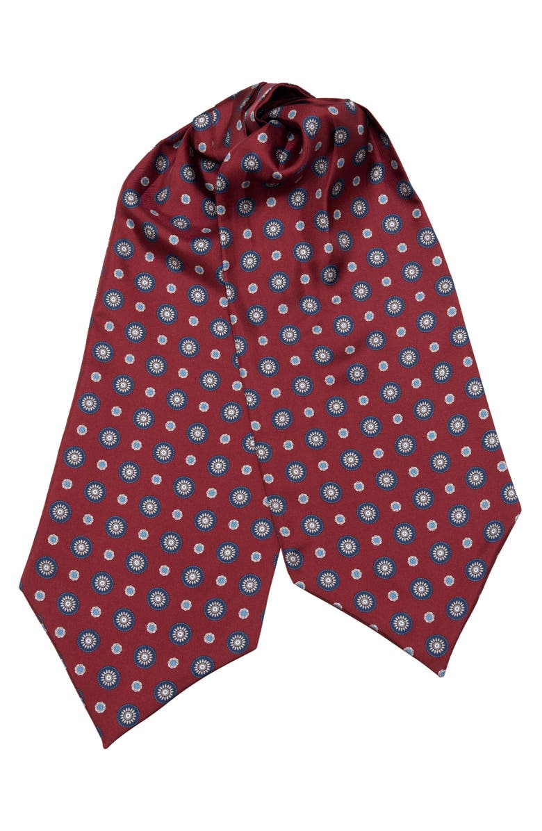 Elizabetta Burano - Silk Ascot Cravat Tie for Men, Main, color, Burgundy