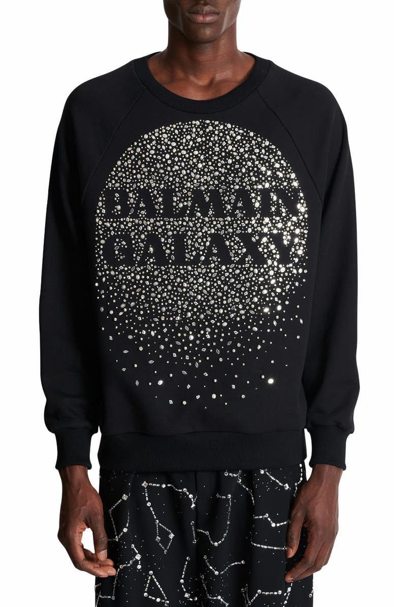 Balmain Galaxy Embroidered Sweatshirt, Alternate, color, Silver