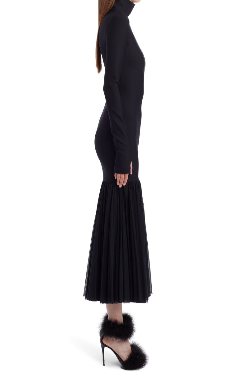 Dolce&Gabbana Long Sleeve Scuba Knit & Tulle Turtleneck Midi Dress, Alternate, color,