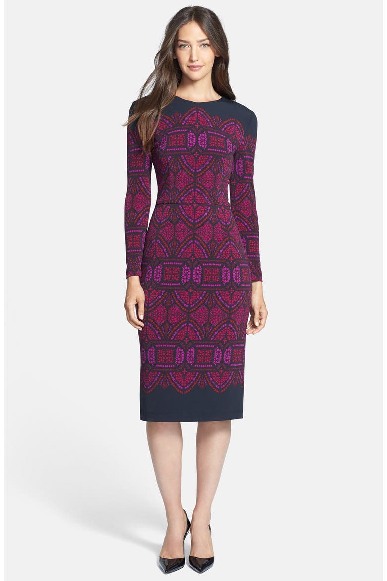 Print Jersey Sheath Dress, Alternate, color, BLACK/ RED WINE