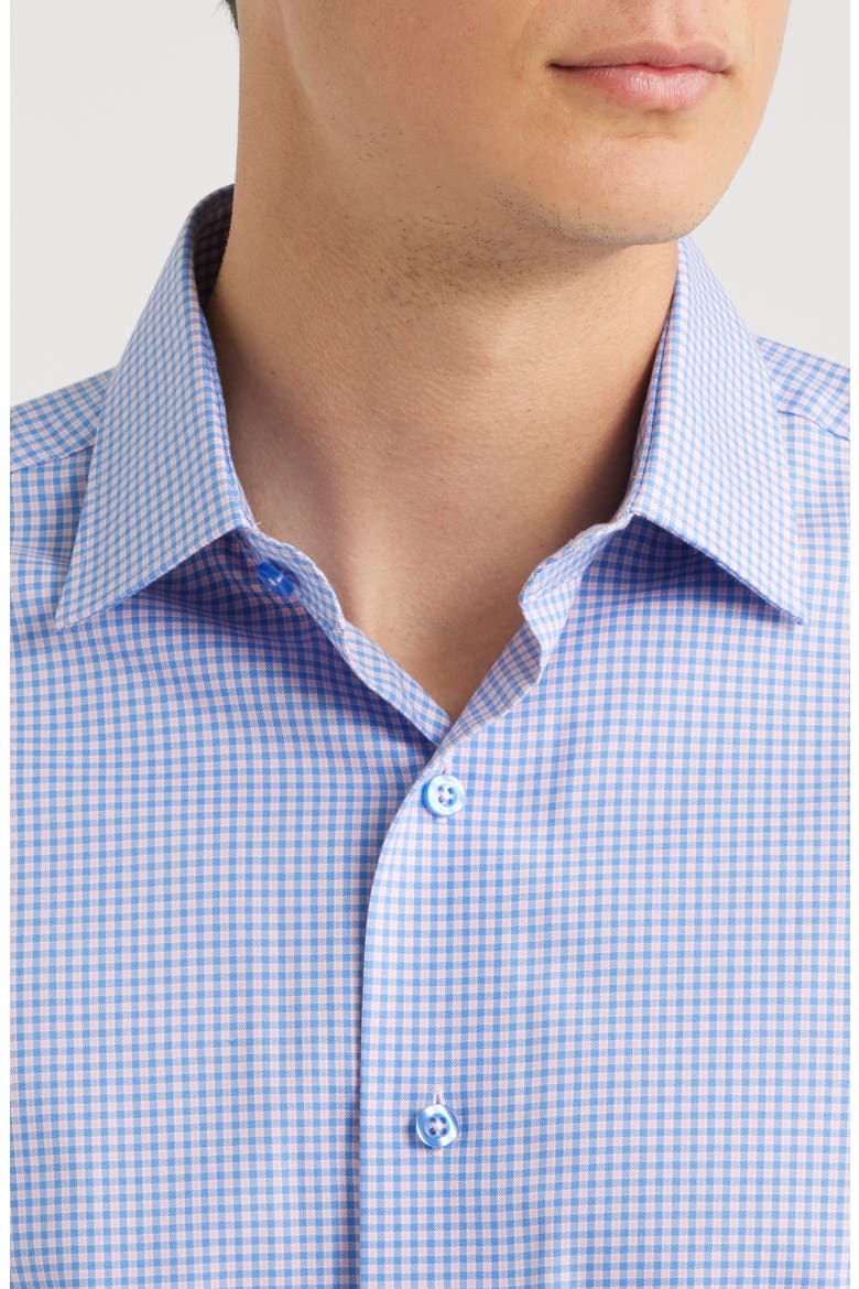Trim Fit Check Stretch Cotton Blend Dress Shirt, Alternate, color, LIGHT BLUE/ PINK
