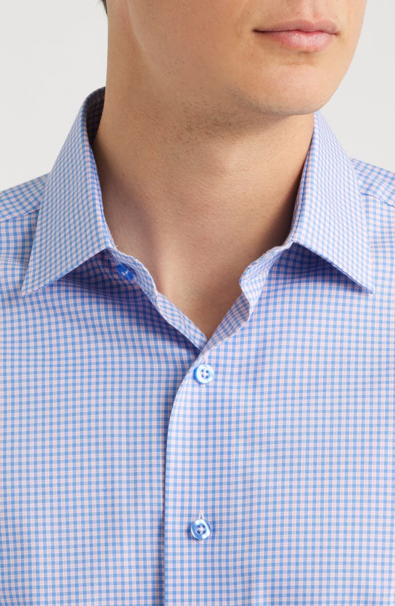Lorenzo Uomo Trim Fit Check Stretch Cotton Blend Dress Shirt, Alternate, color, Light Blue/ Pink