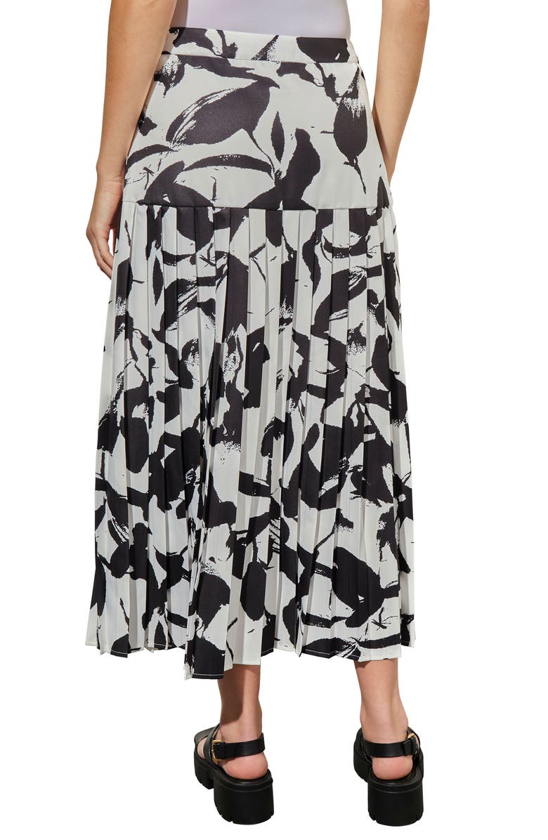 Ming Wang Pleated Drop Waist Maxi Skirt, Alternate, color, Black/ White