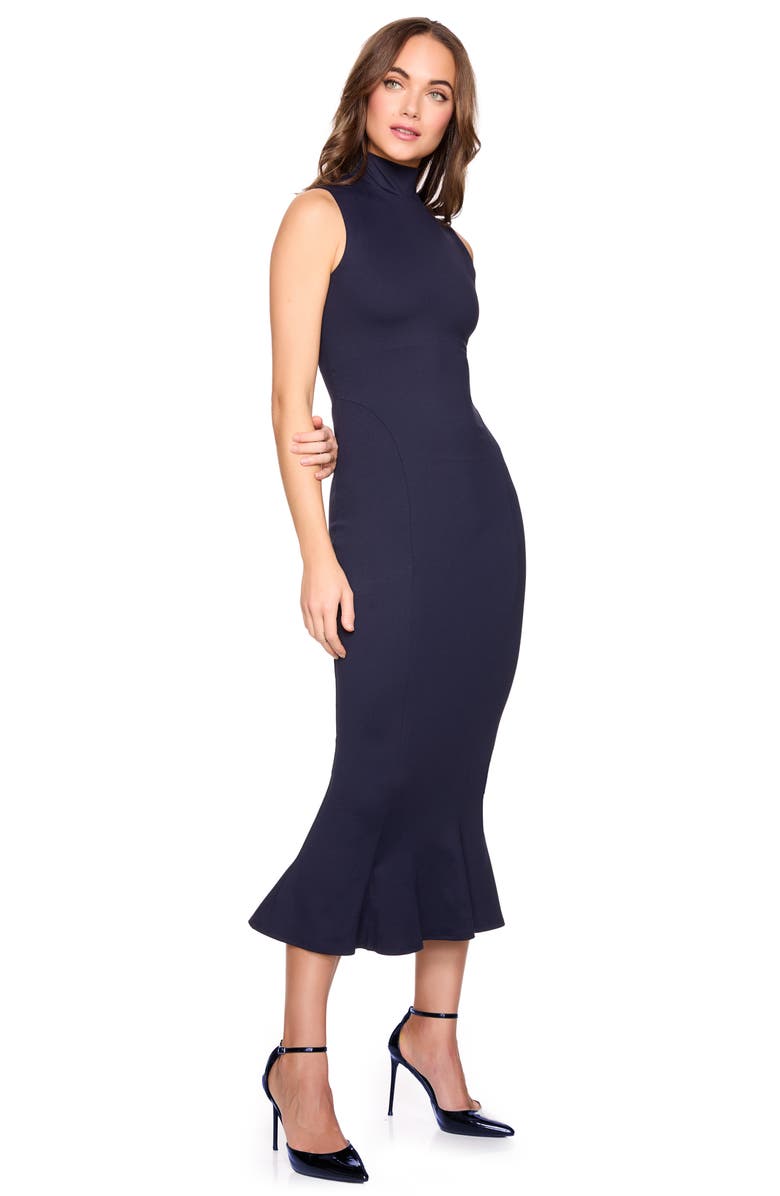 Susana Monaco Mock Neck Trumpet Hem Midi Dress, Alternate, color, Midnight