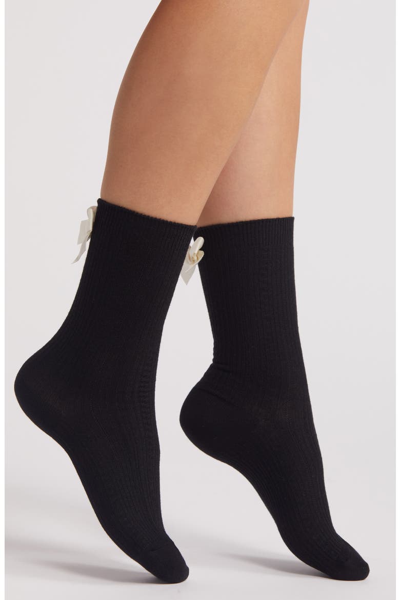 Bow Crew Socks, Main, color, BLACK