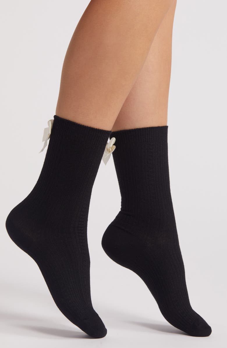 Casa Clara Bow Crew Socks, Main, color, Black