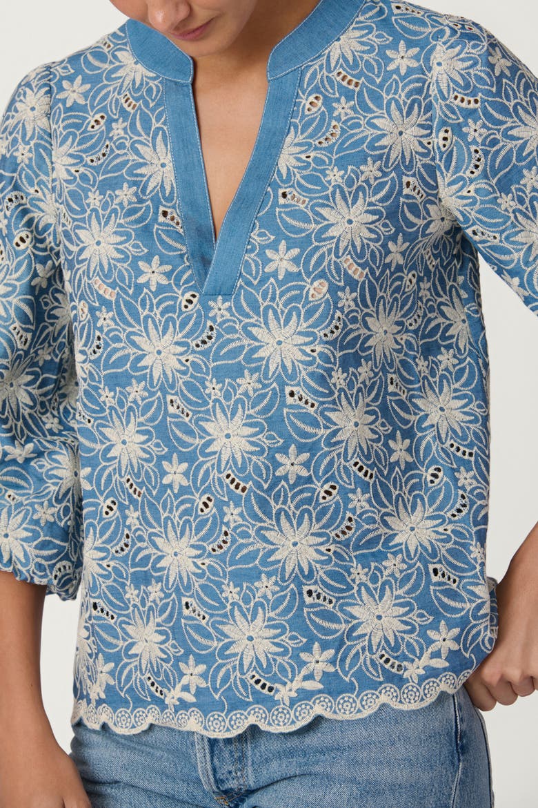 Embroidered Lizzie Top, Alternate, color, Chambray/Ivory
