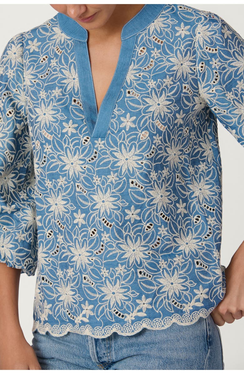 Shoshanna Embroidered Lizzie Top, Alternate, color, Chambray/Ivory