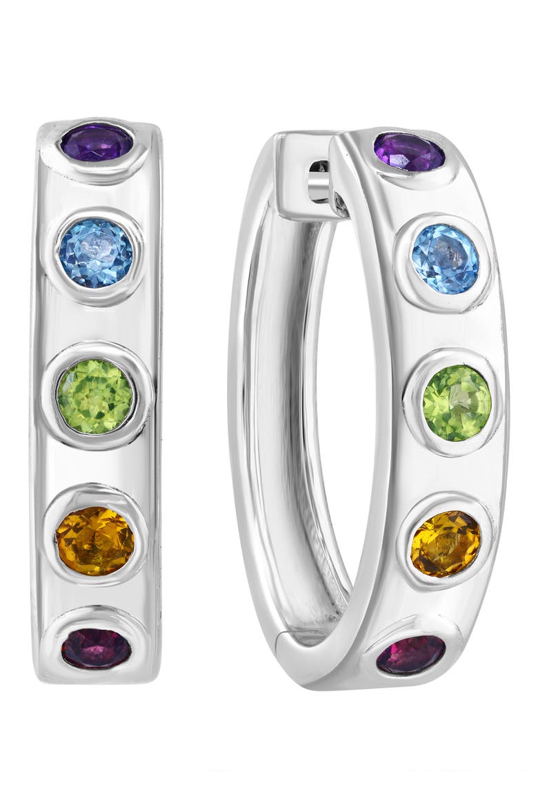 Sterling Silver Multistone Hoop Earrings, Main, color, SILVER
