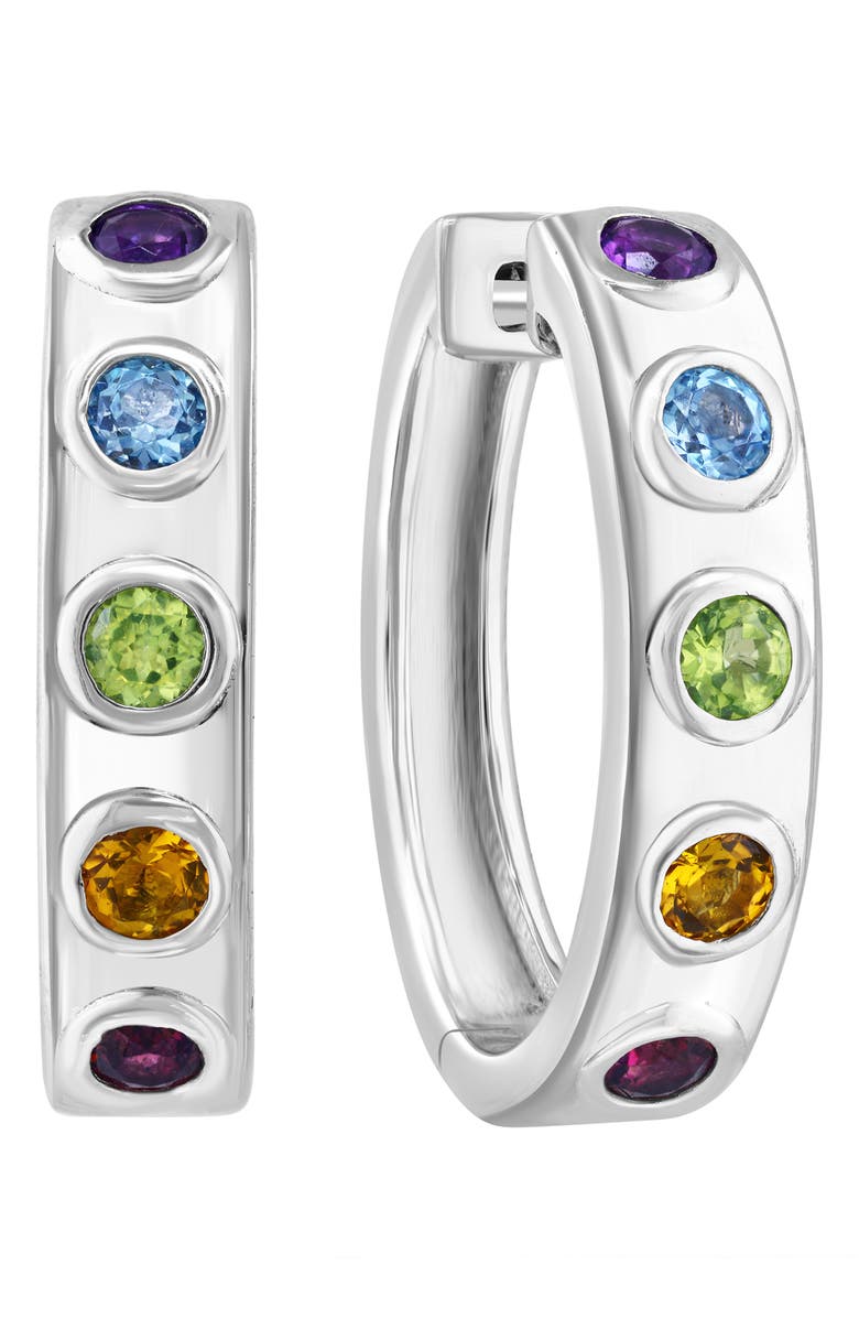 EFFY Sterling Silver Multistone Hoop Earrings, Main, color, Silver