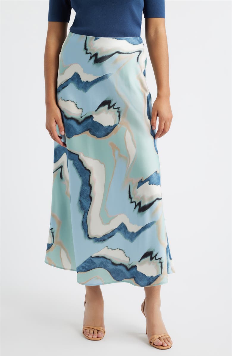 Anne Klein Abstract Print Bias Cut Maxi Skirt, Main, color, Opal Blue Multi