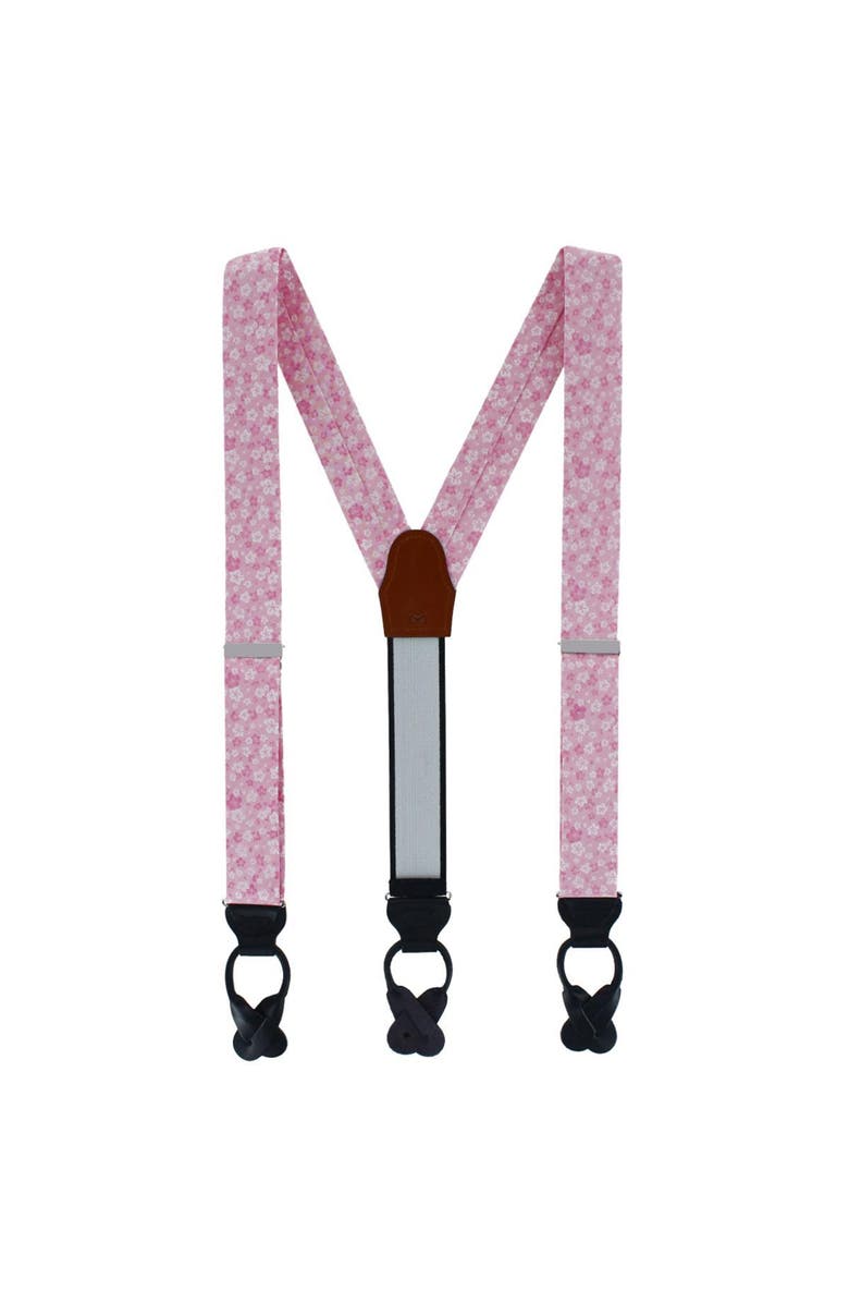 Trafalgar Hanami Cherry Blossom Burst Linen Blend Novelty Button End Suspenders, Alternate, color, Pink