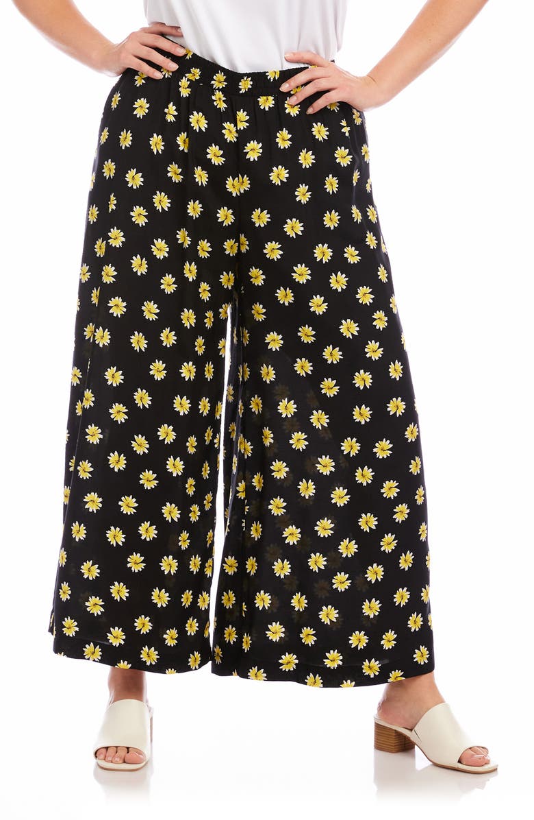 Karen Kane Floral Wide Leg Pants, Main, color, Black Print