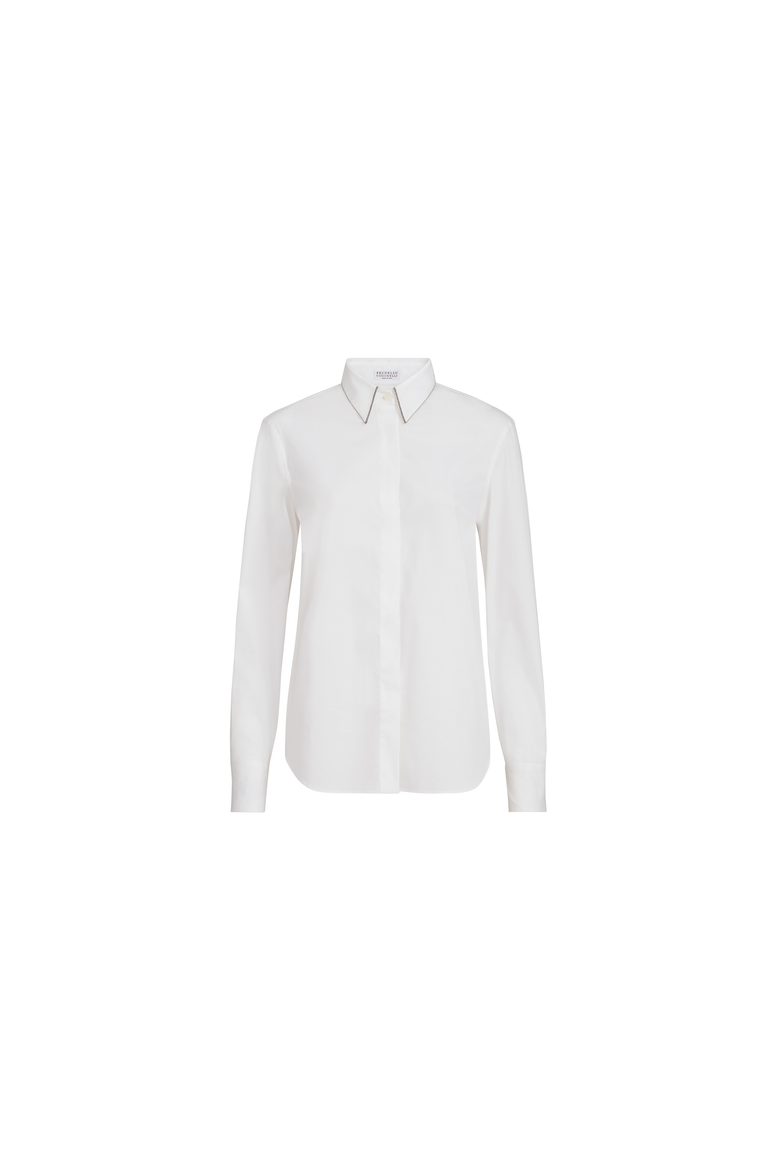 Stretch cotton poplin shirt with shiny collar, Alternate, color, White