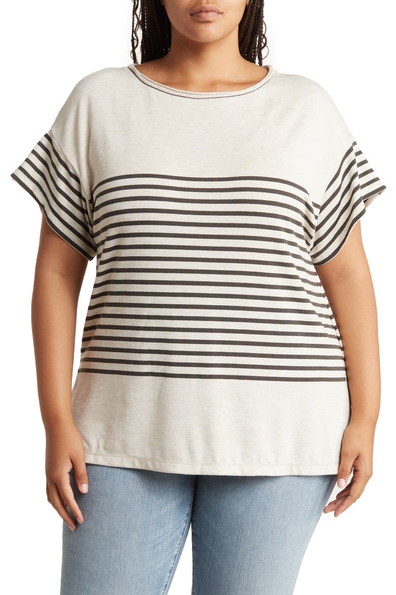 Stripe Short Sleeve Top, Main, color, ARMY/IVORY