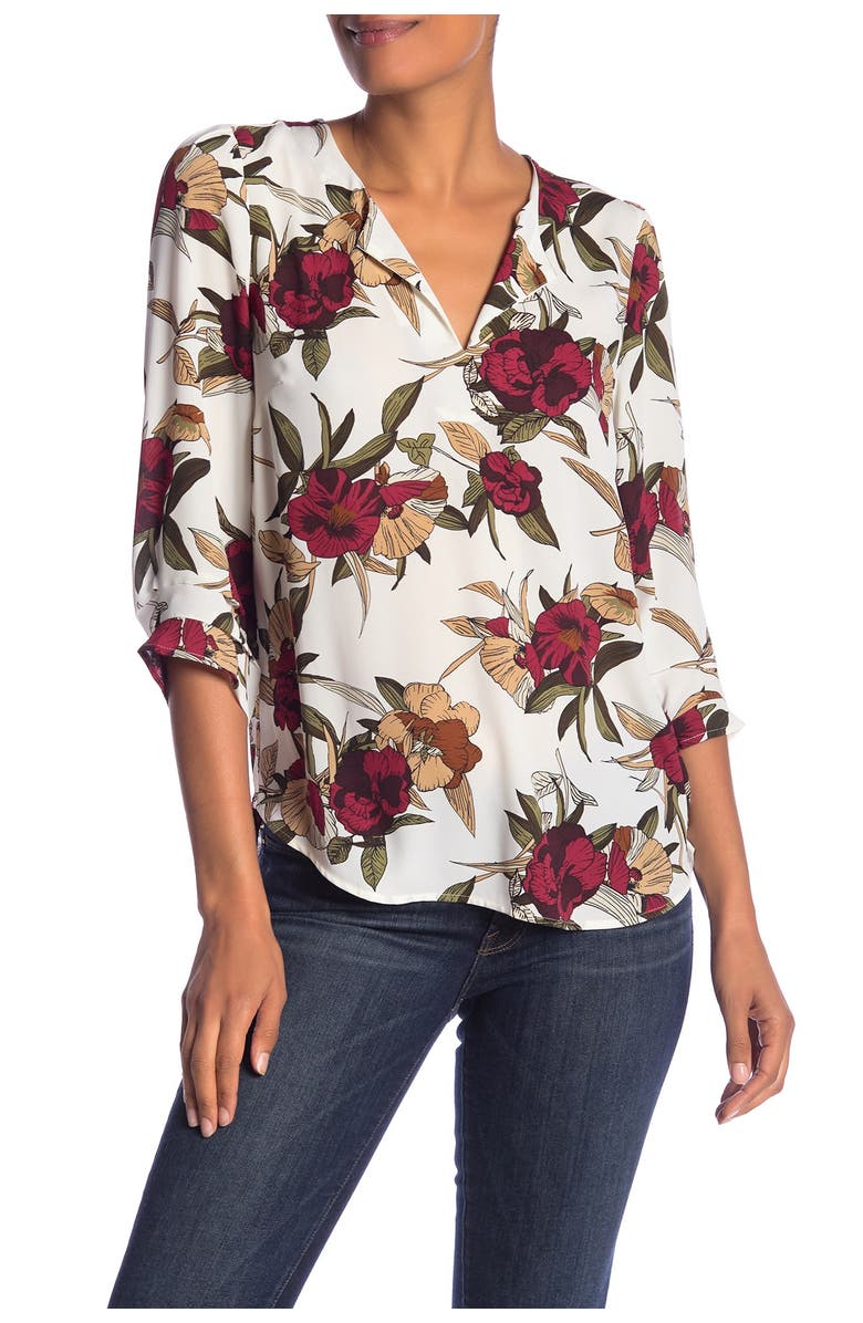 DR2 by Daniel Rainn Elka Patterned Split Neck Blouse, Main, color, 