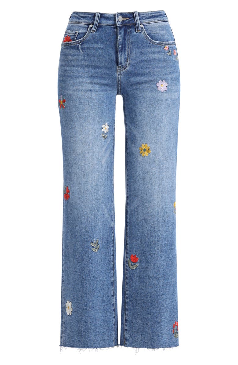 Bayeas Embroidered Raw Hem Mid Rise Wide Leg Jeans, Alternate, color,
