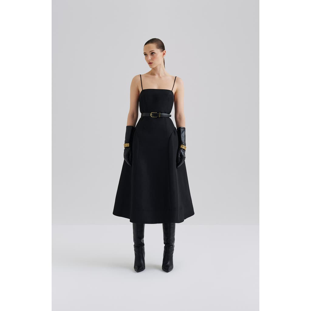 Malina Calista Exaggerated Hip Midi Dress In Black