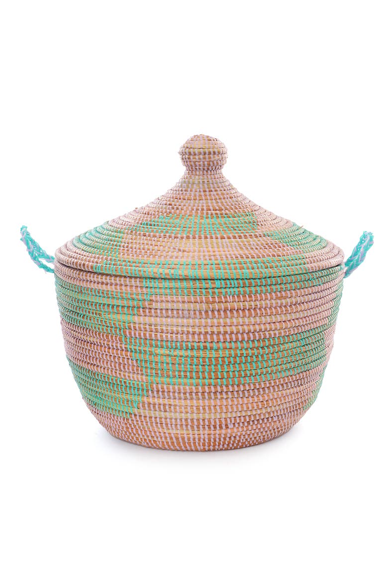 Herringbone Storage Basket, Main, color, Aqua & Lavender