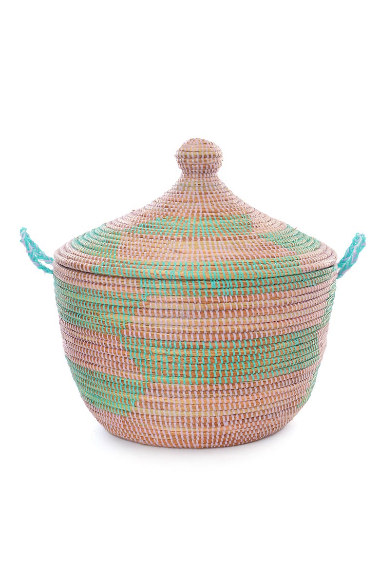 African Modern Herringbone Storage Basket, Main, color, Aqua & Lavender