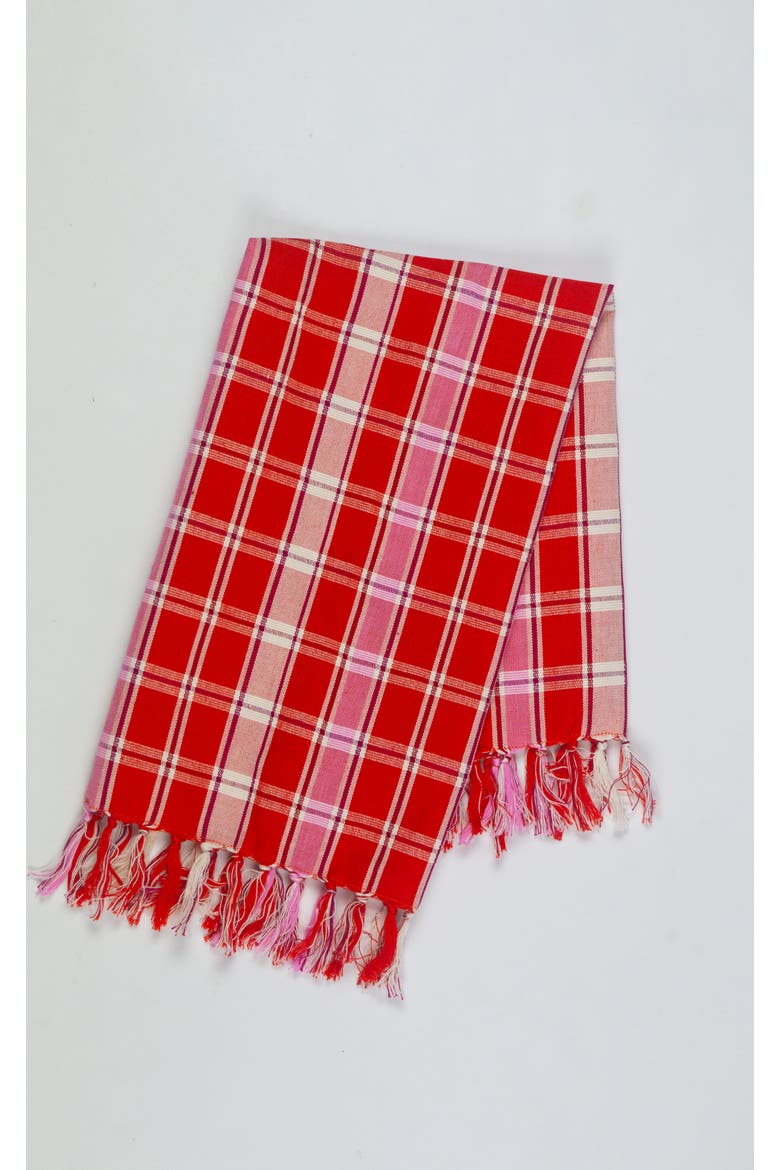 Handwoven Holly Cotton Tea Towel, Main, color, Red