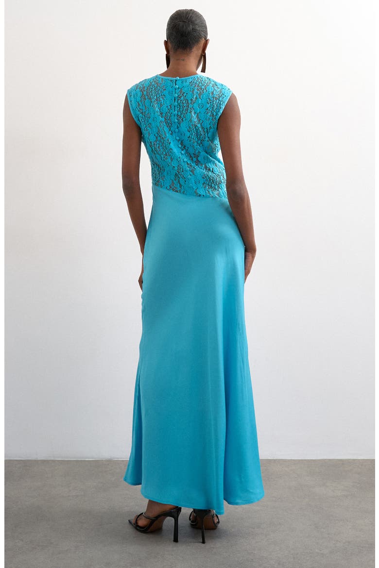 Satin & Lace Maxi Dress, Alternate, color, TURQUOISE